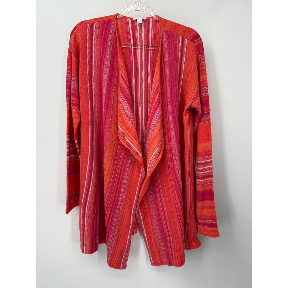 J. Jill Womens Medium Orange Pink Striped Open Front Draped Cardigan Sweater - Picture 2 of 7
